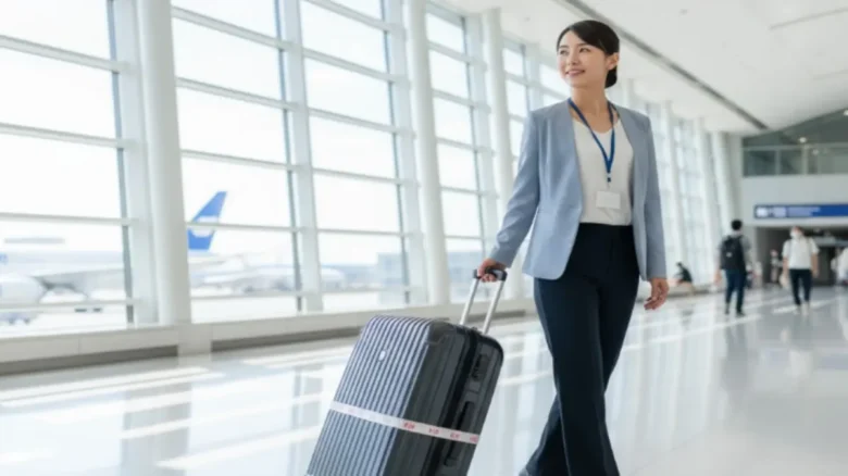 スーツ ケース 158cmのサイズと容量を説明する大型スーツケースと空港シーンのイメージ写真