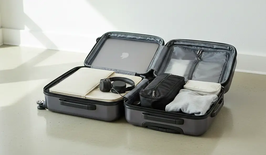 機内持ち込みキャリーケースにノートパソコンを入れている状態