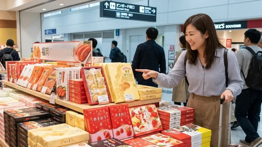 福岡空港で人気の通りもんやめんべいなど定番お土産のイメージ