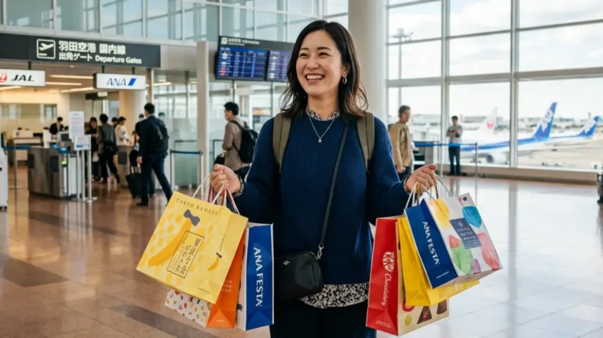 羽田空港お土産ランキング最新で満足して購入した様子