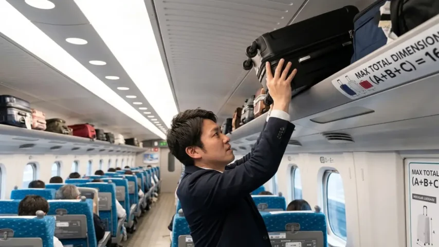 新幹線荷棚スーツケース収納 新幹線荷棚サイズとスーツケース置き場