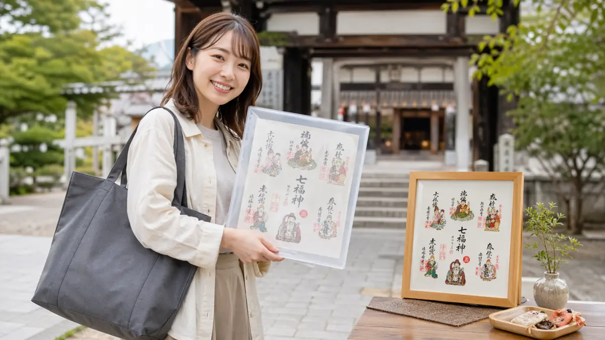 京都七福神巡りで使う色紙ケースとバッグを持つ20代女性のイメージ