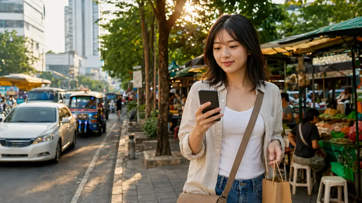 ahamo海外無料をタイ旅行で利用する若い日本人女性