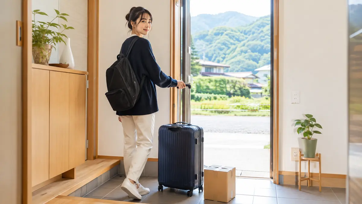 荷造りを終えてリゾートバイトへ出発準備が整った様子